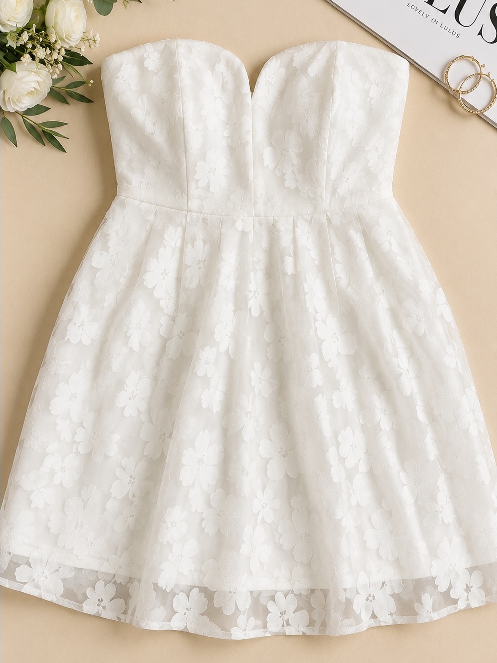 Lulus White Floral Jacquard Strapless Mini Dress XL